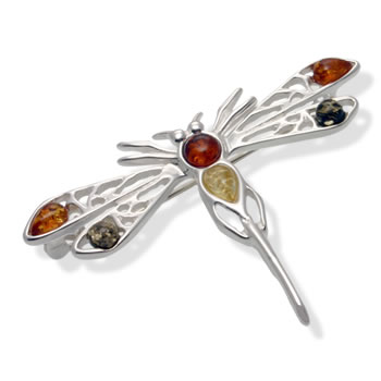 AM144 Amber Dragonfly Brooch