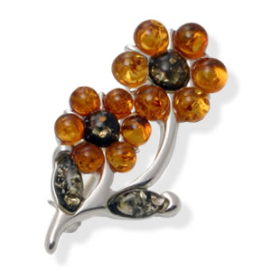 AM145 Honey and Green Amber Flower Brooch