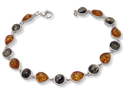 AM146 Green and Cognac Amber Droplet Bracelet