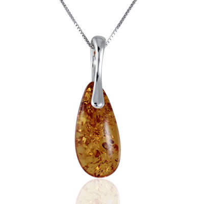 AM1517 Long Honey Amber Silver Pendant