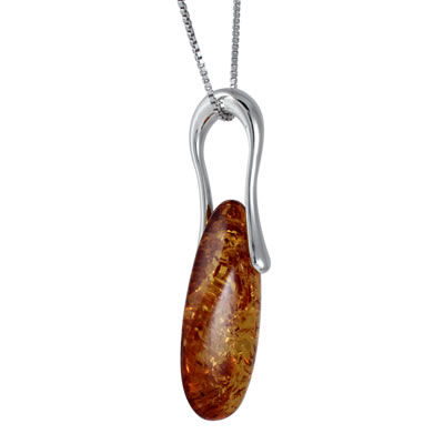 AM1517 Long Honey Amber Silver Pendant