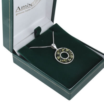 AM1519 Green Amber Circles Pendant