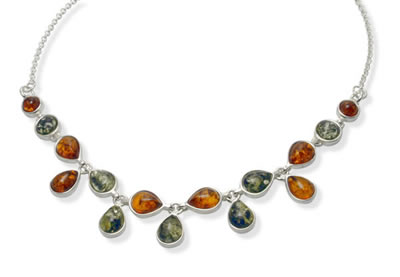 AM151 Green and Cognac Amber Droplet Necklace