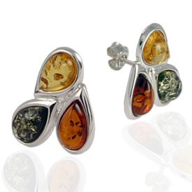 AM196 Triple Multi Colour Amber Earrings