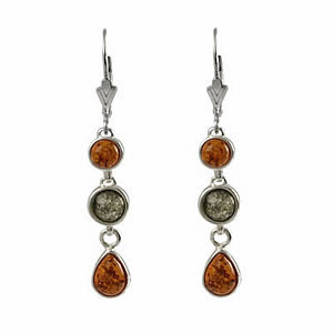 AM198 Green and Cognac Amber Droplet Earrings