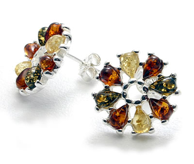 AM236 Multi Colour Amber Flower Earrings