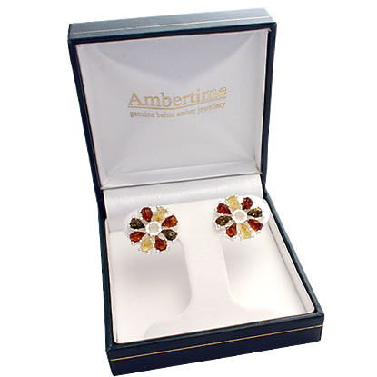 AM236 Multi Colour Amber Flower Earrings