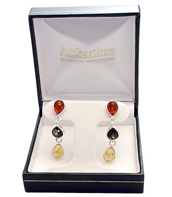 AM240 Multi Colour Silver Amber Earrings