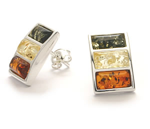 AM241 Triple Multi Colour Amber Earrings