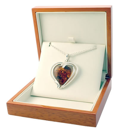AM245 Handmade Amber and Silver Heart Pendant