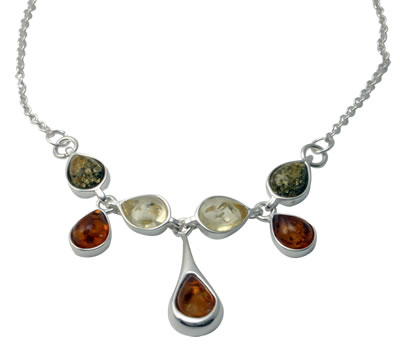 AM258 Multi Colour Amber Droplet Necklace