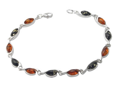 AM261 Green and Cognac Marquise Amber Bracelet