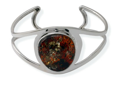 AM269 Handmade Baltic Amber Silver Bangle