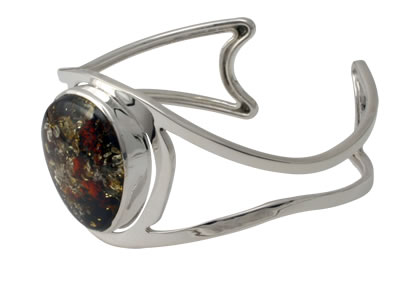 AM269 Handmade Baltic Amber Silver Bangle