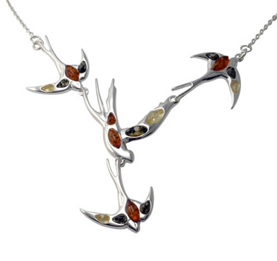 AM280 Amber Swallows Silver Necklace