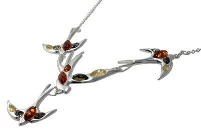 AM280 Amber Swallows Silver Necklace