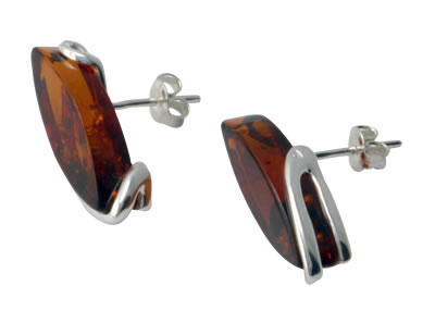 AM282 Cognac Amber Marquise Silver Earrings