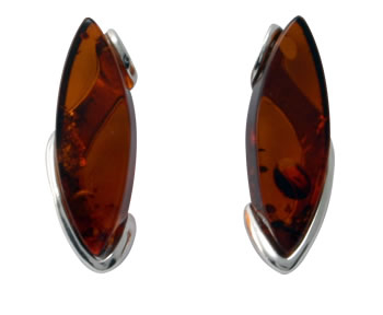 AM282 Cognac Amber Marquise Silver Earrings
