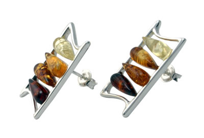 AM285 Multi Colour Baltic Amber Peardrop Earrings