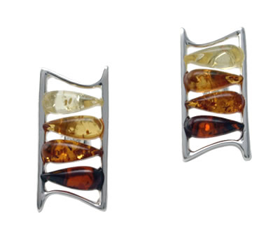 AM285 Multi Colour Baltic Amber Peardrop Earrings