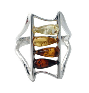 AM286 Multi Colour Baltic Amber Peardrop Ring