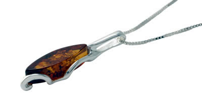 AM288 Cognac Amber Marquise Silver Pendant