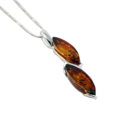 AM303 Double Marquise Baltic Amber Pendant