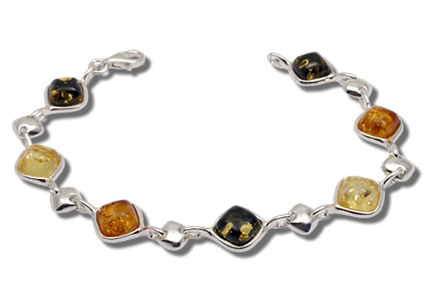 AM309 Multi Colour Amber Silver Bracelet