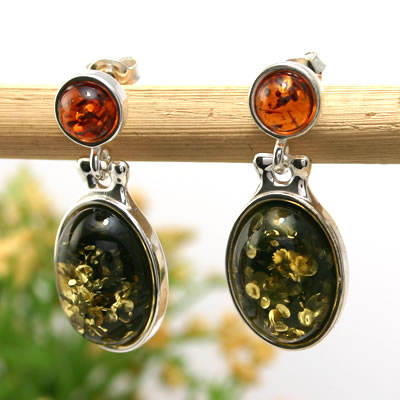 AM315 Green and Cognac Amber Earrings