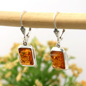 AM319 Rectangular Honey Amber Earrings