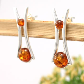 AM321 Round Honey Amber Earrings