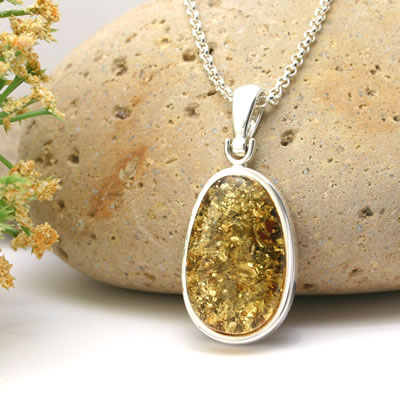AM328 Handmade Oval Green Amber Pendant