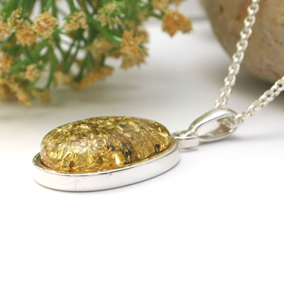 AM328 Handmade Oval Green Amber Pendant