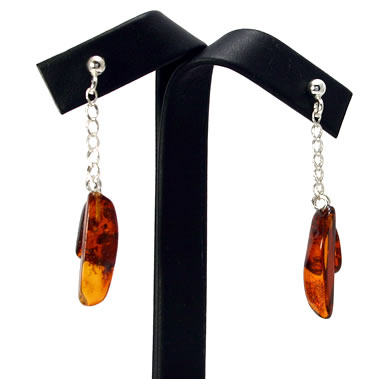 AM337 Double Cognac Baltic Amber Drop Earrings