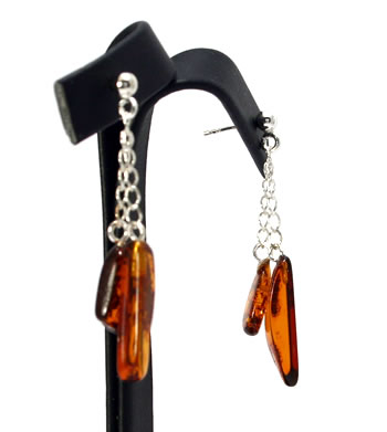 AM337 Double Cognac Baltic Amber Drop Earrings