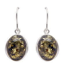 AM385 Green Amber Oval Pendant and Earrings Set