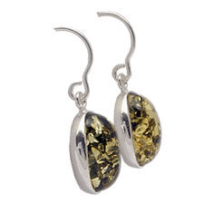 AM385 Green Amber Oval Pendant and Earrings Set