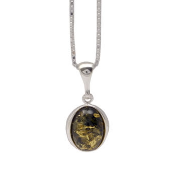 AM385 Green Amber Oval Pendant and Earrings Set