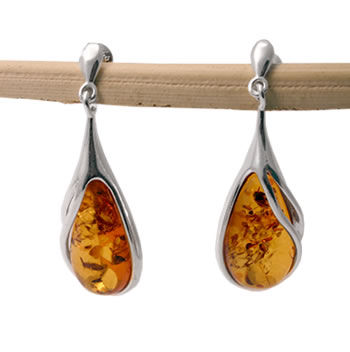 AM386 Honey Amber Peardrop Earrings