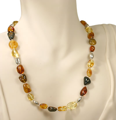 AM414 Amber Nuggets Silver Necklace