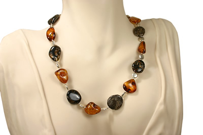 AM415 Adjustable Green and Honey Amber Necklace