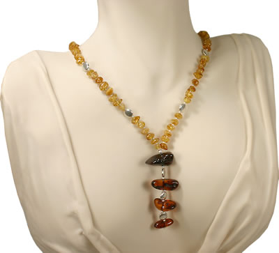 AM416 Cognac and Honey Amber Drop Necklace