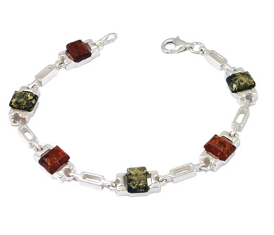 AM425 Green and Cognac Cushion Cut Amber Bracelet