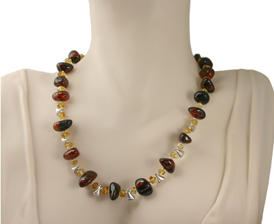 AM427 Cherry and Lemon Amber Silver Necklace