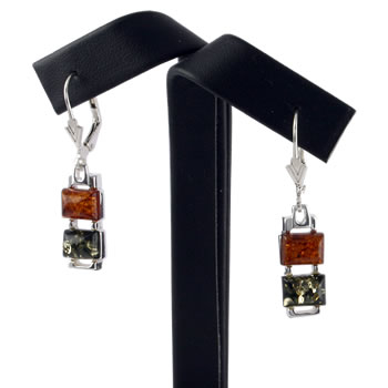 AM432 Cushion Cut Cognac and Green Amber Earrings