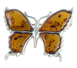 AM442 Honey Amber Butterfly Brooch