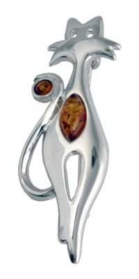 AM443 Comical Cat Silver Brooch