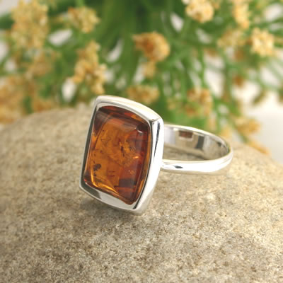 AM448 Honey Amber Silver Ring