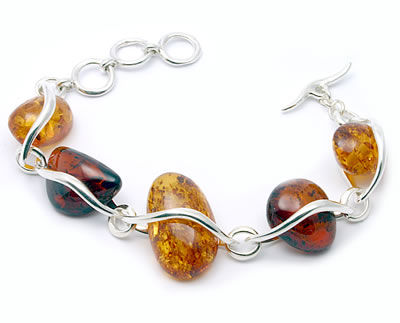 AM489 Cognac and Honey Baltic Amber Pebbles Bracelet