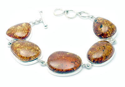 AM504 Large Honey Amber Silver Bracelet
